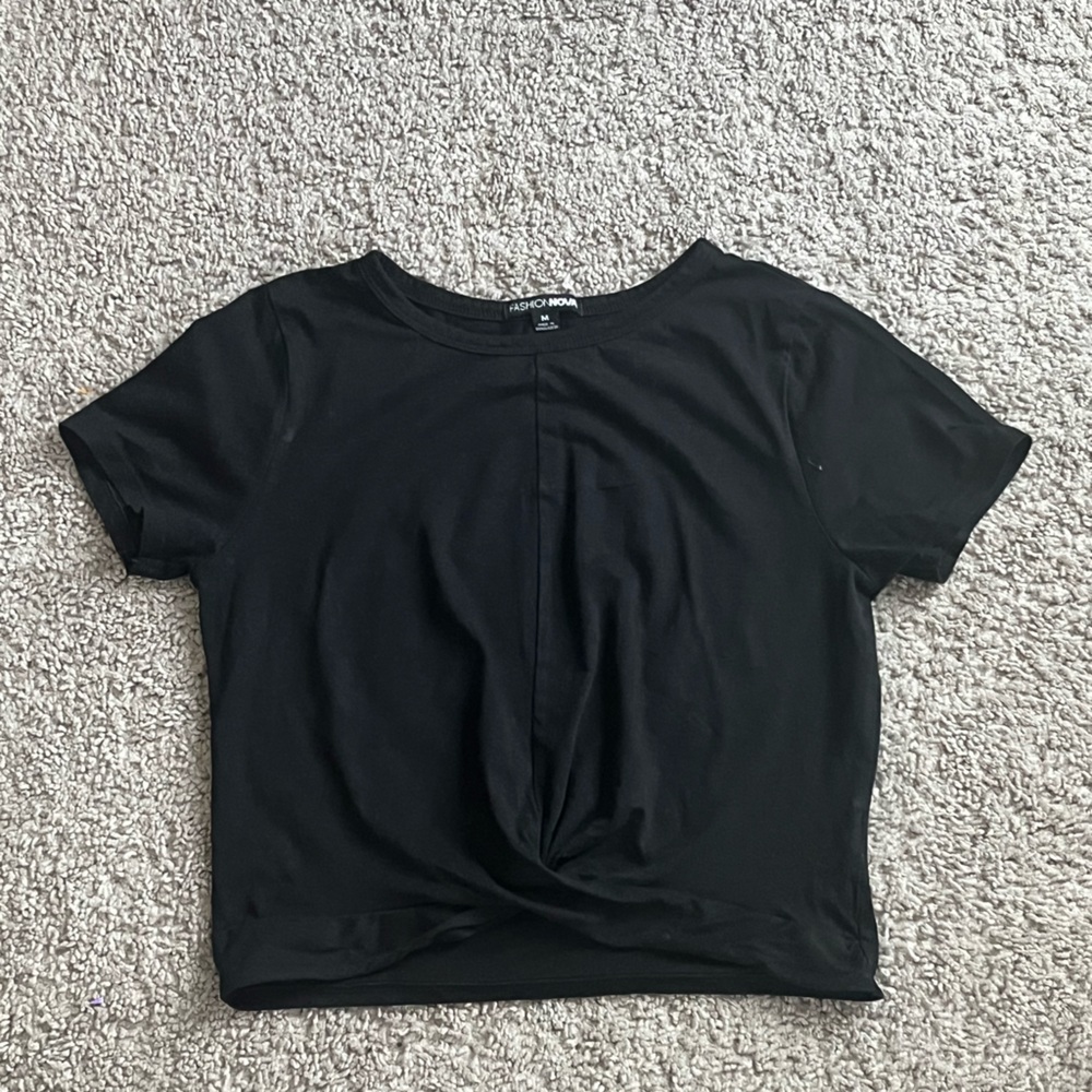 Fashion Nova Black Crop Tie Front Top